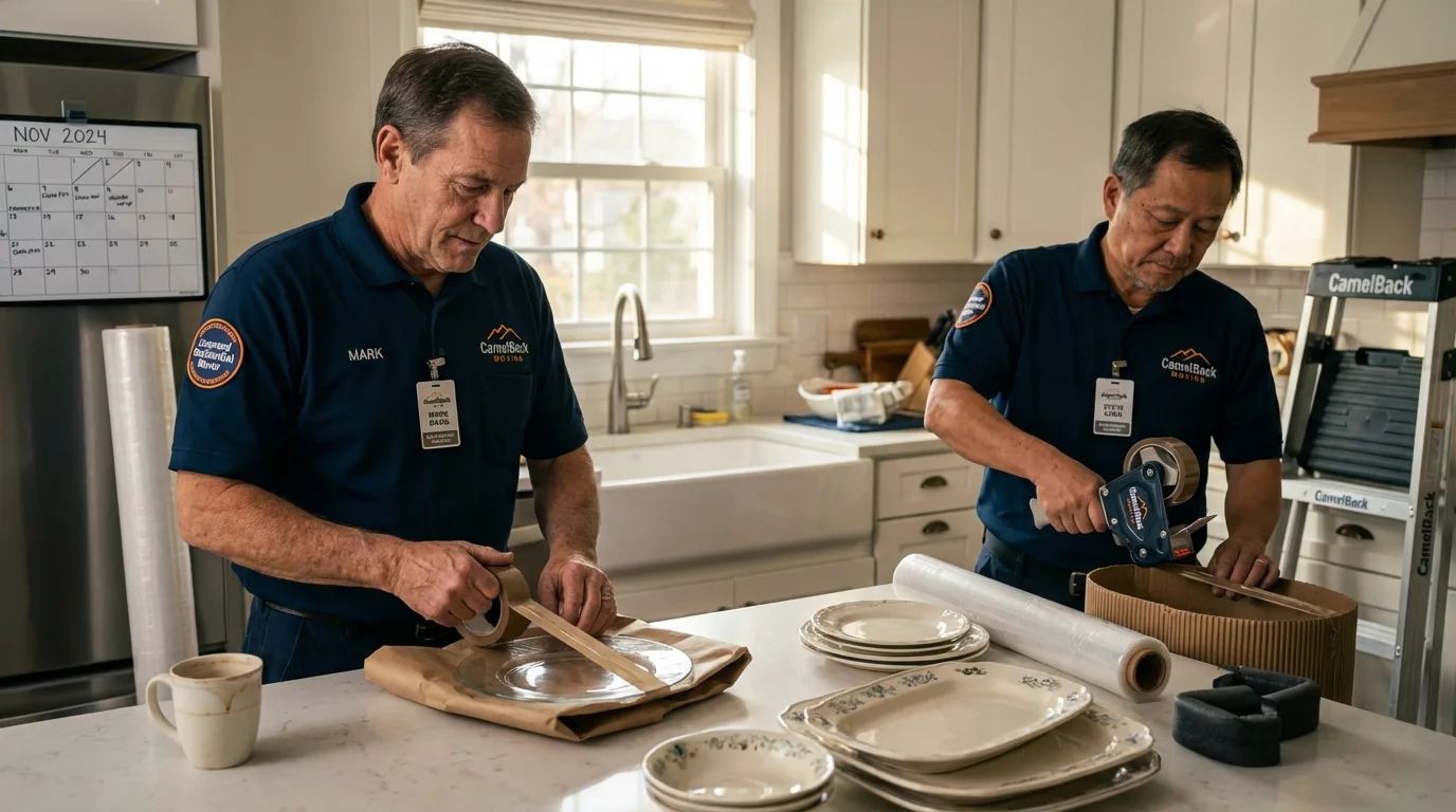 Professional crew packing kitchen dishware in Suitland, MD